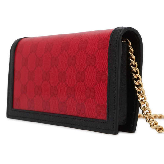GUCCI adidas Collaboration Chain Wallet Red/Black 621892 GG CrystalCanvas/Leather