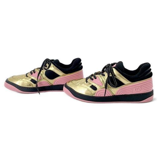 GUCCI BASKET LOW Sneakers Gold/Black/Pink 725905 Leather Rubber Size 38.5