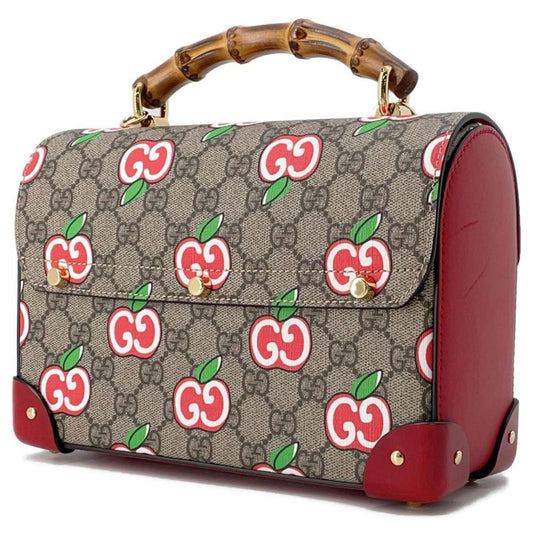 GUCCI GG Apple Bamboo 2way Bag Beige/Red 603221 GG SupremeCanvas