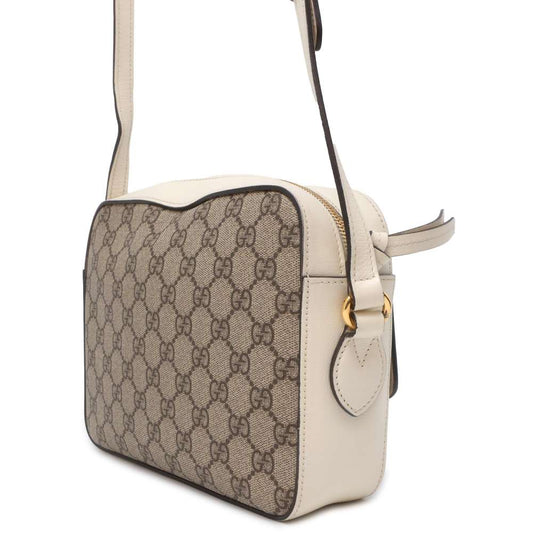 GUCCI GG Supreme Horsebit Shoulder Bag Beige/White 645454 PVC Leather Size Small