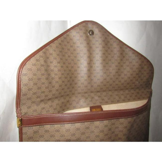 Gucci ,1970's - 1980's, Brown Leather Micro Guccissima Print Coated Canvas & Leather, Vintage XL Envelope Clutch
