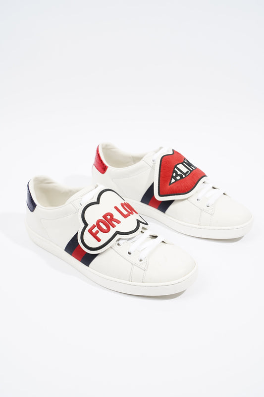Gucci Ace "Blind For Love" White / Red / Navy Leather EU 36.5 UK 3.5
