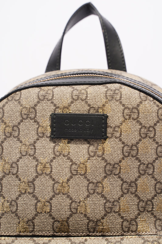 Gucci Bee Backpack Supreme Print / Black Coated Canvas Small