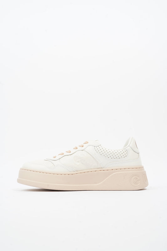 Gucci GG Embossed Sneakers White / Pink Embossed Leather EU 37 UK 4