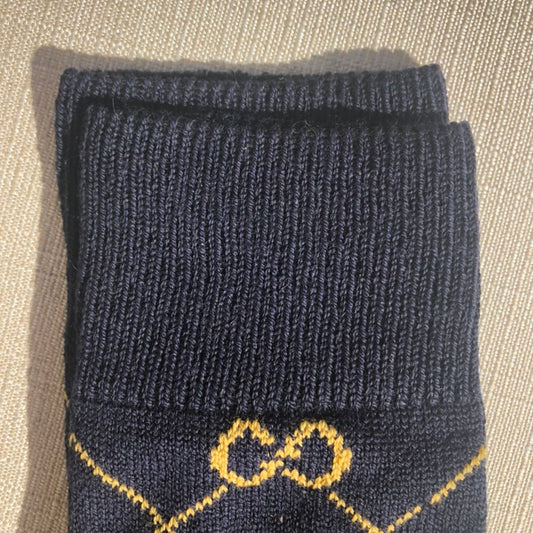 Gucci Knee High Socks in Navy with Gold Interlocking GG