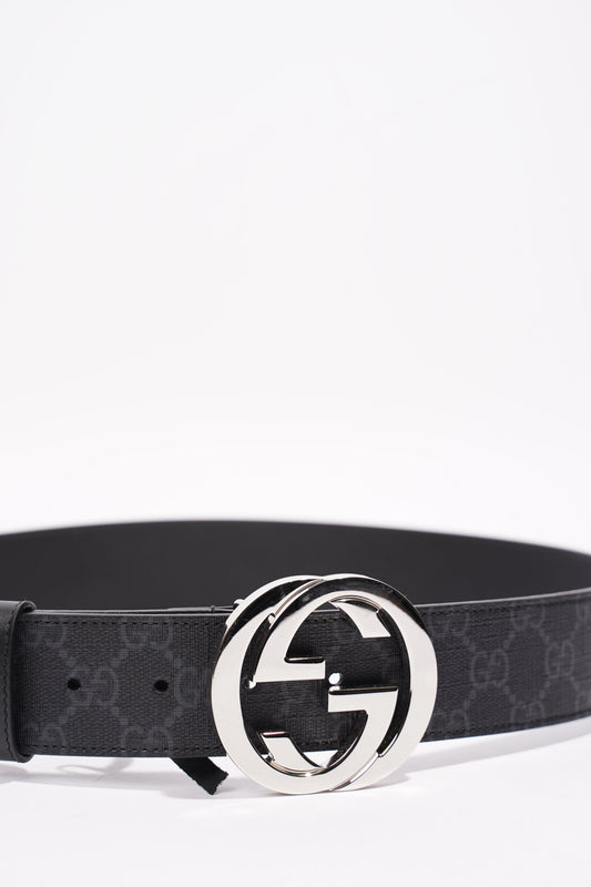 Gucci GG Supreme Belt With G Buckle Black / Grey Canvas 85cm 34'