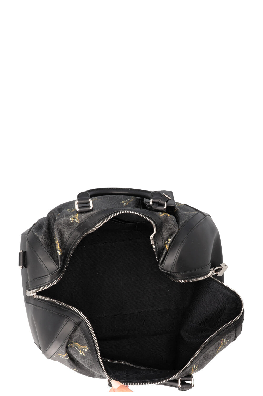GUCCI Tiger Supreme Canvas Bowling Bag Charcoal