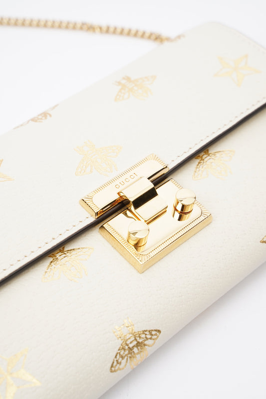 Gucci Bee Star Wallet On Chain White / Gold Leather