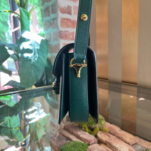 GUCCI 1955 Horsebit Small Green Ivory 100th Anniversary Cotton GG Floral Monogram Canvas Crossbody Bag