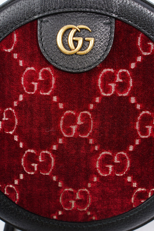 Gucci GG Round Shoulder Bag Black / Burgundy Velvet