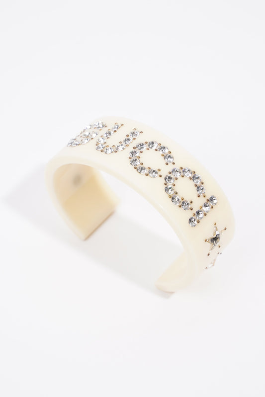 Gucci Crystal Cuff Cream / Silver Rhinestone Large