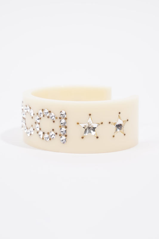 Gucci Crystal Cuff Cream / Silver Rhinestone Large