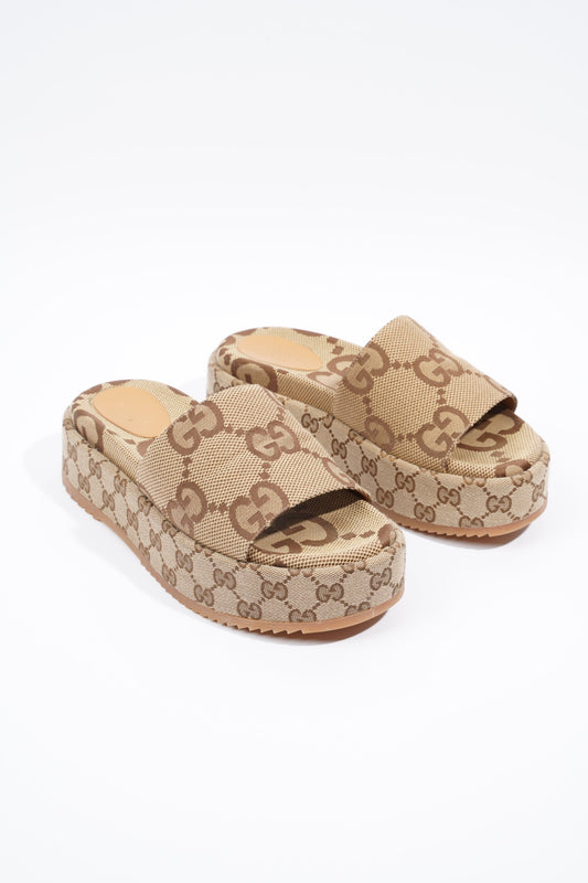 Gucci Angelina Maxi GG Beige / Brown Logo Canvas EU 38.5 UK 5.5
