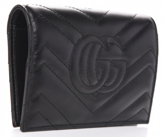 GUCCI Calfskin Matelasse GG Marmont Passport Case Black