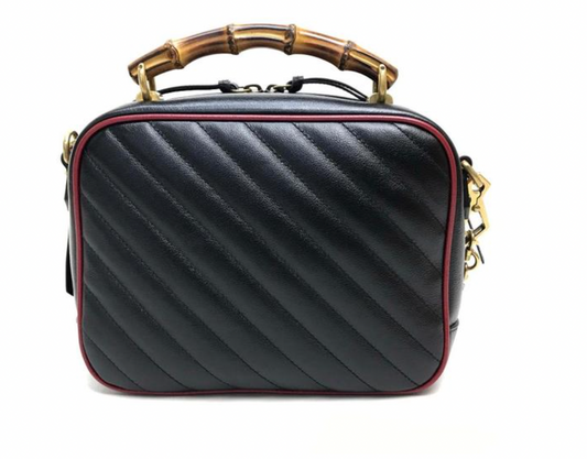 Gucci Black Matelassé Leather GG Marmont Bamboo Small Bag