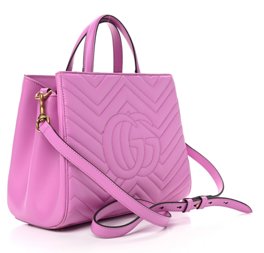 GUCCI Calfskin Matelasse Small GG Marmont Tote Candy Pink