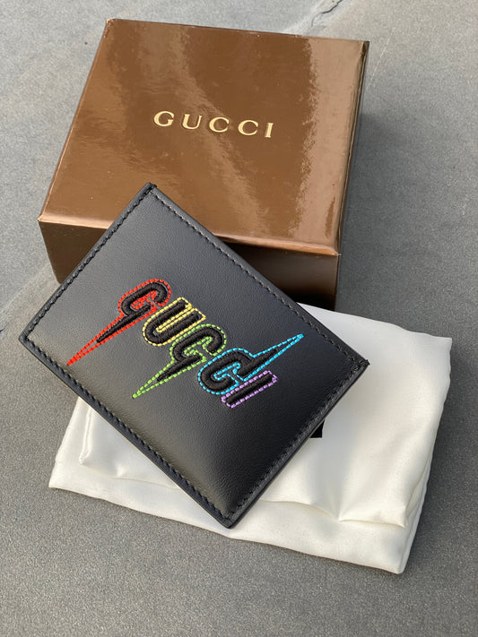 Gucci Blade Embroidered Card Case in Black