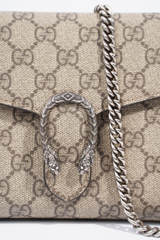 Gucci Dionysus GG Supreme Chain Wallet Beige And Ebony GG Supreme Coated Canvas