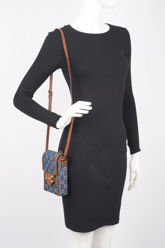 Gucci Horsebit 1955 Mini Bag Denim / Brown