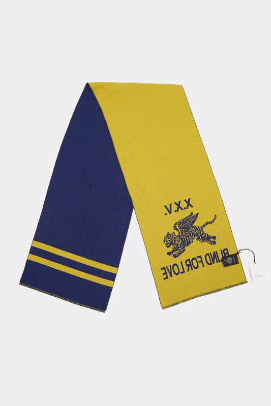 Gucci Blind for Love Blue / Yellow Wool Scarf