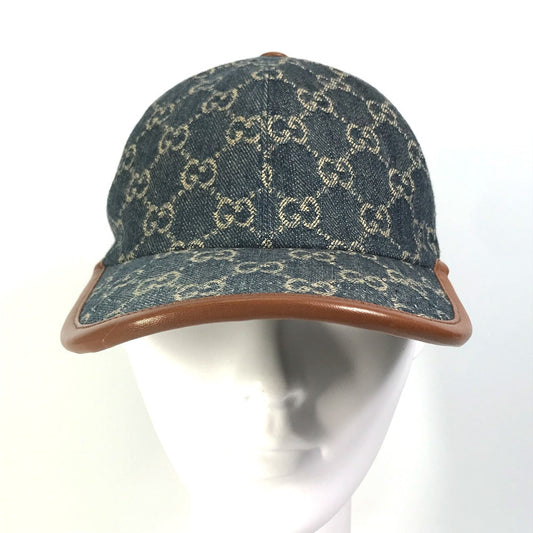 GUCCI cap 656206 GG canvas Navy denim GG logo Women(Unisex) M 58cm Used