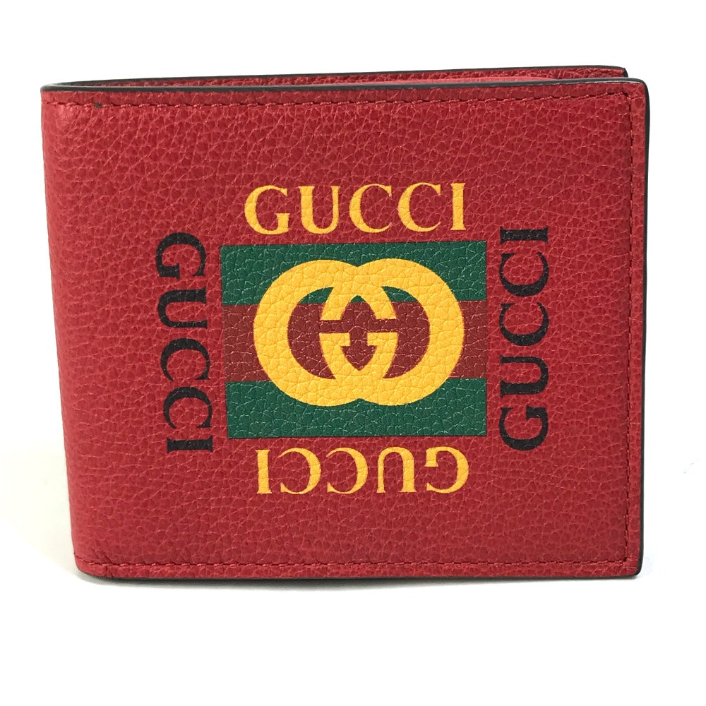 GUCCI Folded wallet 496309 leather Red GUCCI print Vintage logo unisex(Unisex) Used