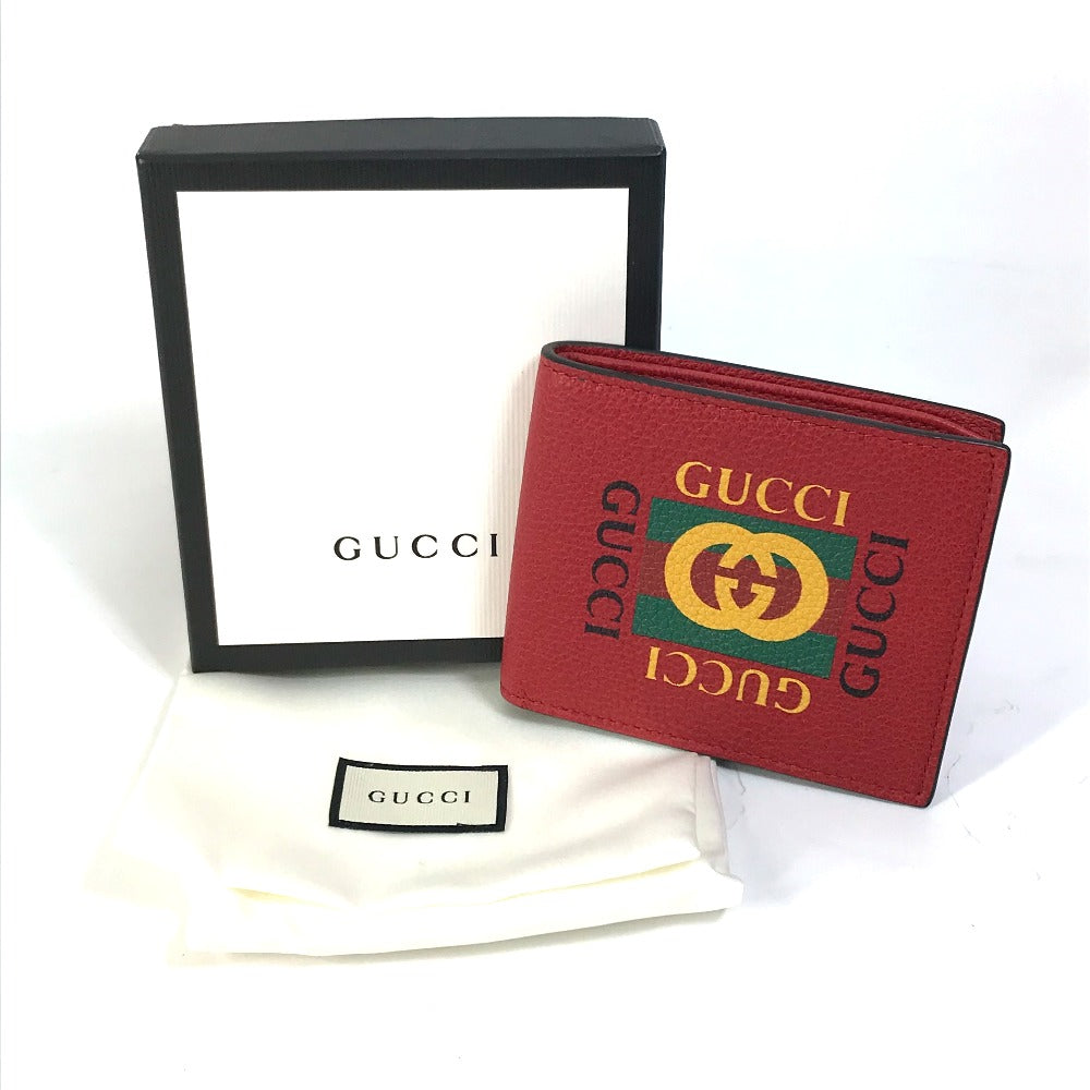 GUCCI Folded wallet 496309 leather Red GUCCI print Vintage logo unisex(Unisex) Used