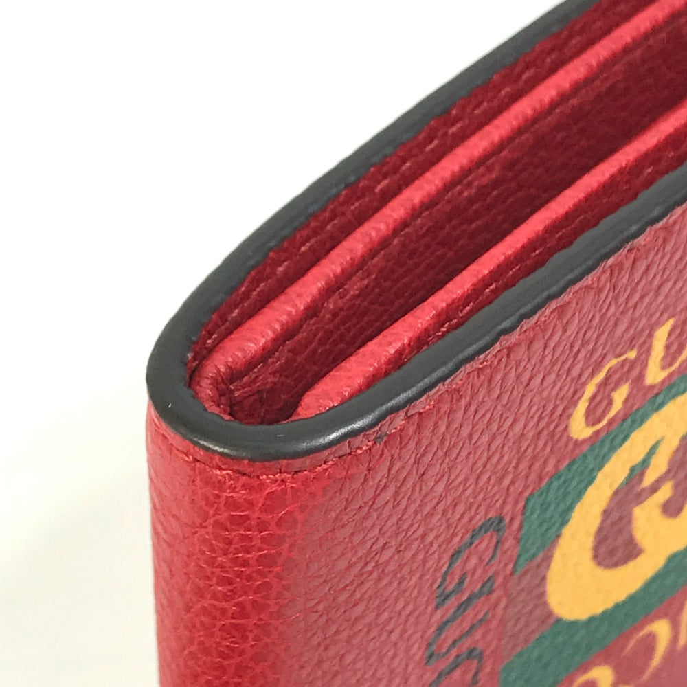 GUCCI Folded wallet 496309 leather Red GUCCI print Vintage logo unisex(Unisex) Used