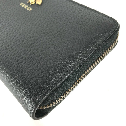 GUCCI Long Wallet Purse 523667 leather black BEE Zip Around Women Secondhand