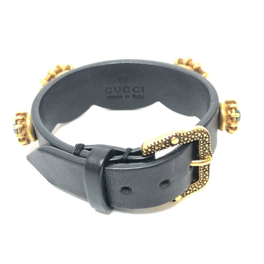 GUCCI bracelet leather black Taiga head mens Used