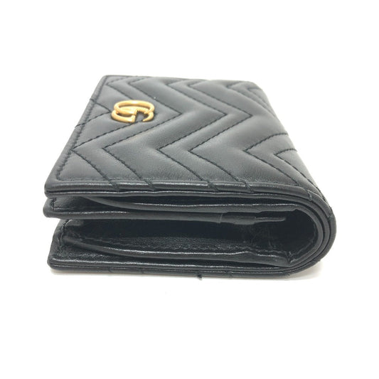 GUCCI Folded wallet 466492 leather black GG Marmont quilting Women Used