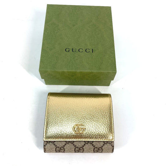 GUCCI Folded wallet 598587 leather gold Compact wallet GG Marmont Women Used