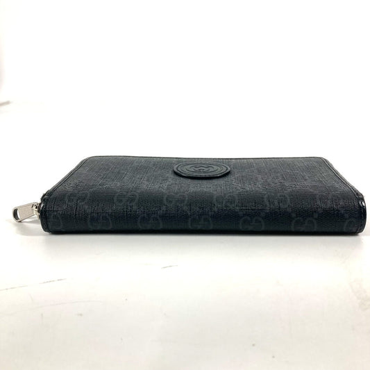 GUCCI Long Wallet Purse 673003 GG Supreme Canvas black GG Supreme Interlocking G zip-around wallet mens Used