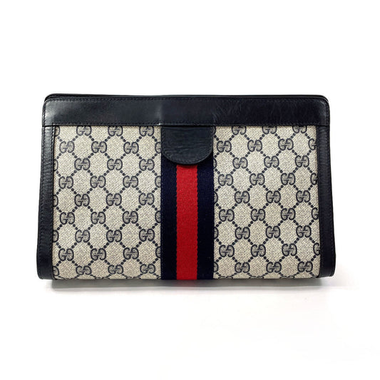 GUCCI business bag GG Supreme canvas, leather Navy Sherry line Old Gucci Perfume unisex Used