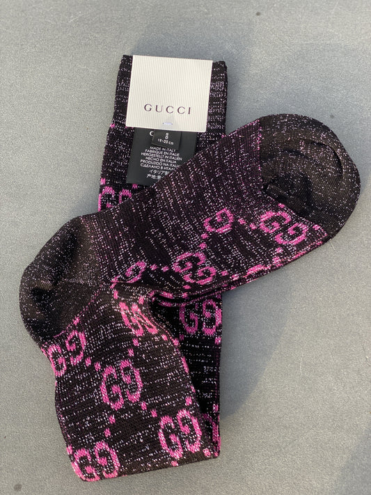 Gucci GG Socks in Black with Pink Lamé GG