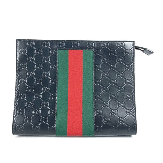 GUCCI Clutch bag 425316 leather black Guccisima GG Sherry line mens Used