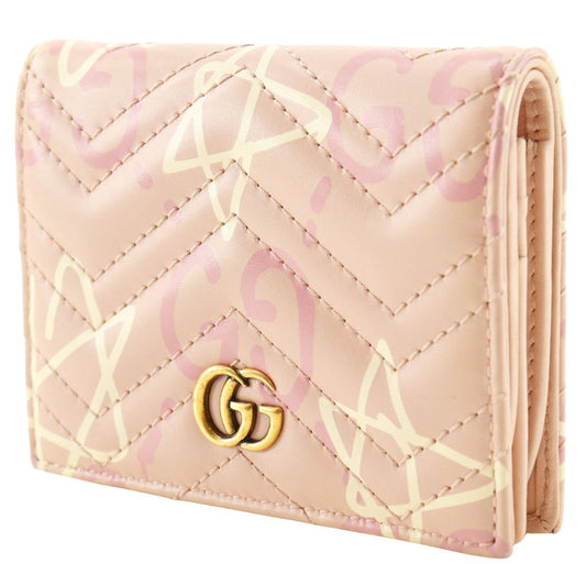 GUCCI Bifold Wallet 449421 leather pink Card Case GG ghost Compact wallet Women Used
