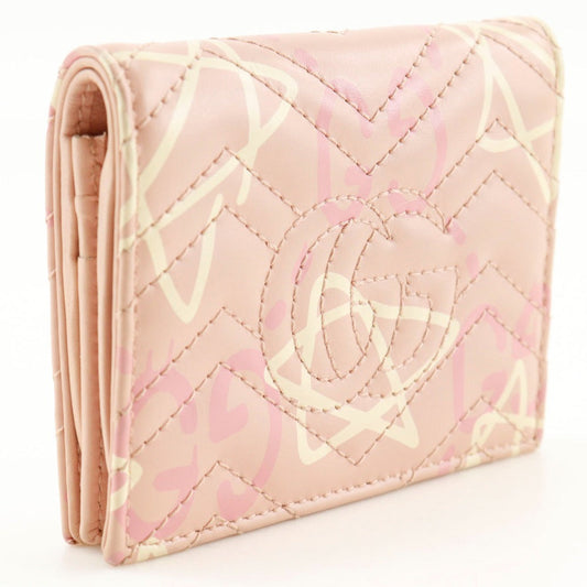 GUCCI Bifold Wallet 449421 leather pink Card Case GG ghost Compact wallet Women Used