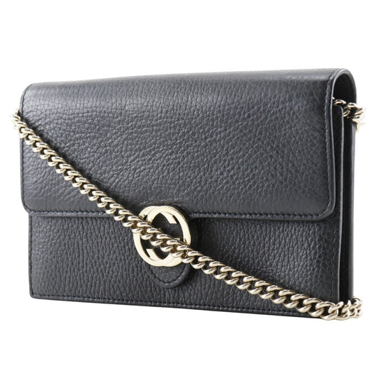 GUCCI 510314 Calfskin black 2-way clutch Interlocking G