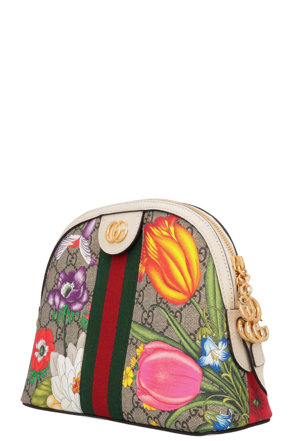 GUCCI Ophidia Floral Crossbody Bag White Canvas