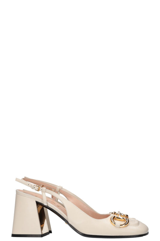 GUCCI Baby Horsebit Slingback Heels White