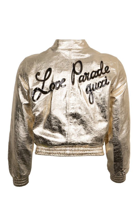 GUCCI Love Parade Leather Bomber Jacket Gold