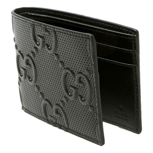 Gucci Calfskin Leather GG Tennis Embossed Bi-Fold Wallet Black