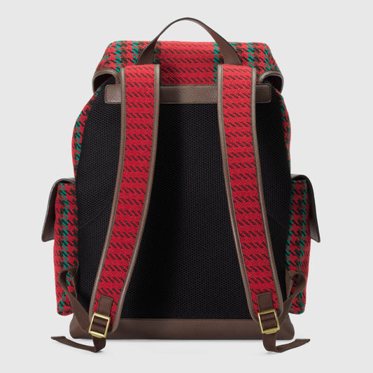 Gucci 625939 2J9AT 8274 Unisex's Multi-Color Houndstooth Fabric / Calf-Skin Leather Backpack (GG2074)