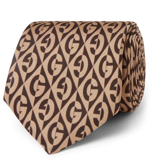 Gucci GG Rhombus Print Silk Tie In Brown