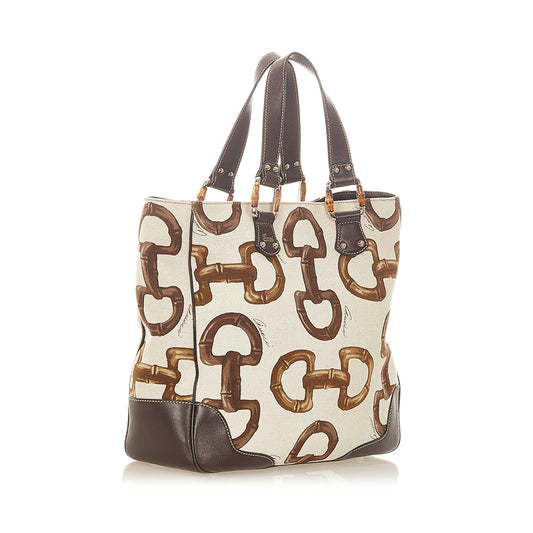 Gucci Bamboo Horsebit Canvas Tote Bag (SHG-19970)
