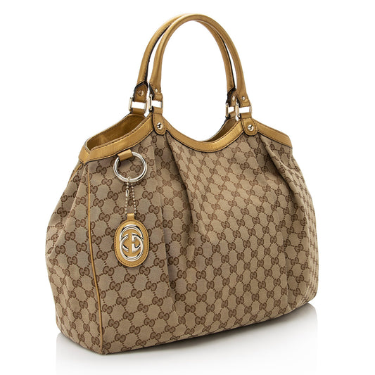 Gucci GG Canvas Metallic Leather Sukey Large Tote