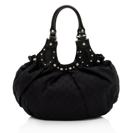 Gucci GG Canvas Studded Pelham Small Shoulder Bag (SHF-0I65Ea)
