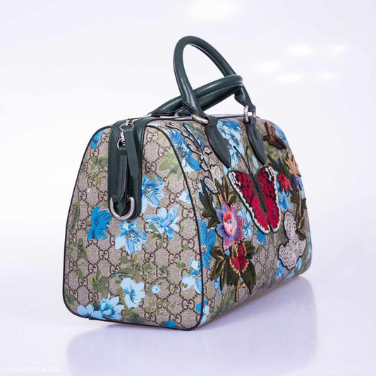 Gucci Linea A Butterfly Embroidered Boston Bag