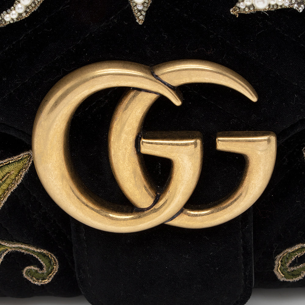 Gucci Matelasse Velvet Embroidered Loved Floral GG Marmont Medium Shoulder Bag